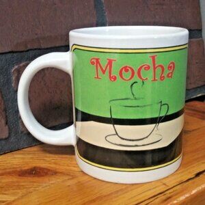 Mocha Coffee Mug Cup by Alco Industries white green beige ceramic EUC